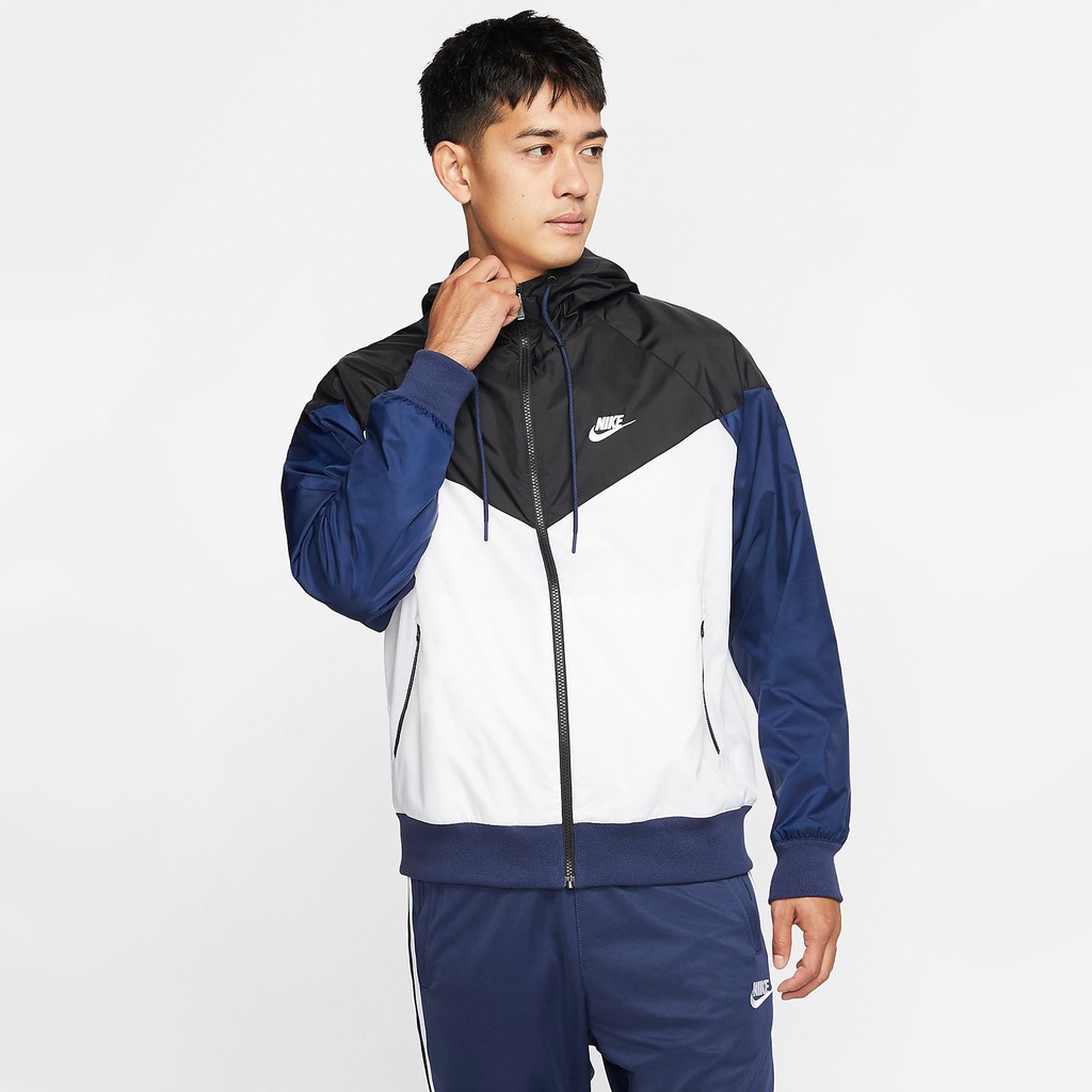 Áo Khoác Nam Nike Chính Hãng Thể Thao Windrunner Hooded Jacket - Đen / Trắng / Xanh