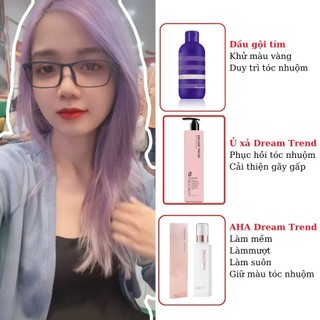 Combo giữ màu và phục hồi tóc nhuộm với dầu gội tím elgon và dưỡng tóc dream trend