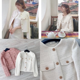 Áo dạ tweed cổ tròn cúc đồng cao cấp , hàng kèm móc sang xịn