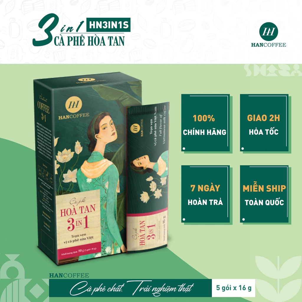 Cà Phê Sữa Hòa Tan HANCOFFEE 3 in 1 Đậm Hương Cà Phê, Thơm Nhẹ Mùi Sữa Hộp 5 Gói - HN3in1S