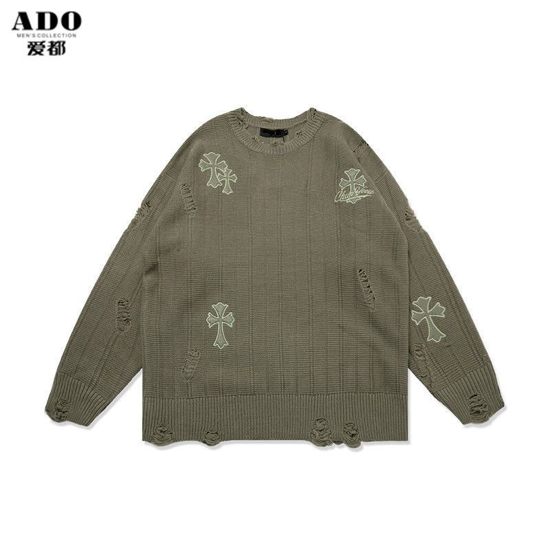 Áo Sweater Dệt Kim Chui Đầu Dáng Rộng Thêu Chữ Thập 3 Kiểu Thời Trang Thu Đông Cho Cặp Đôi M-3Xl