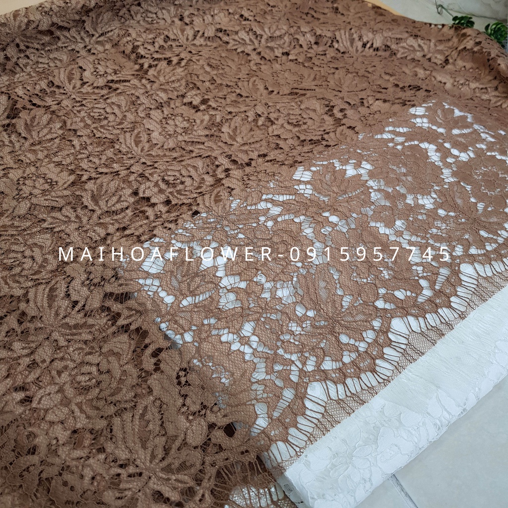 Vải may đồ cho nữ vải ren thêu hoa cao cấp có chân tua rua hai đầu 150x150cm Maihoaflower