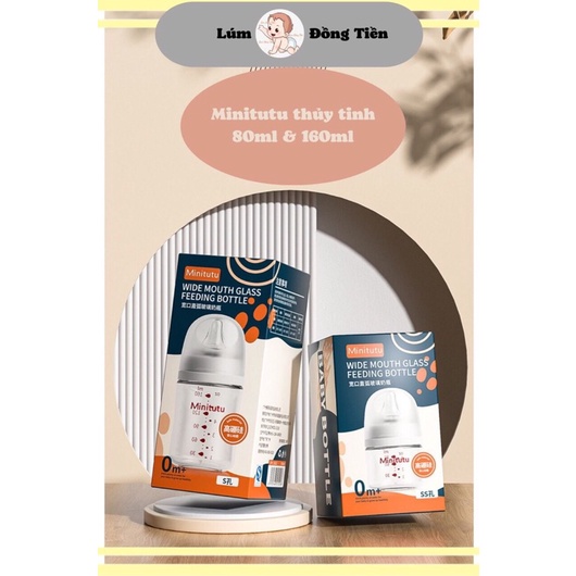 Bình Sữa Minitutu Thuỷ Tinh Mẫu Mới 80ml 160ml