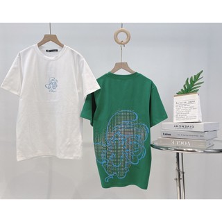Áo thun nữ ngắn tay cổ tròn in hình Smurf màu trắng và xanh chất cotton 100% cotton