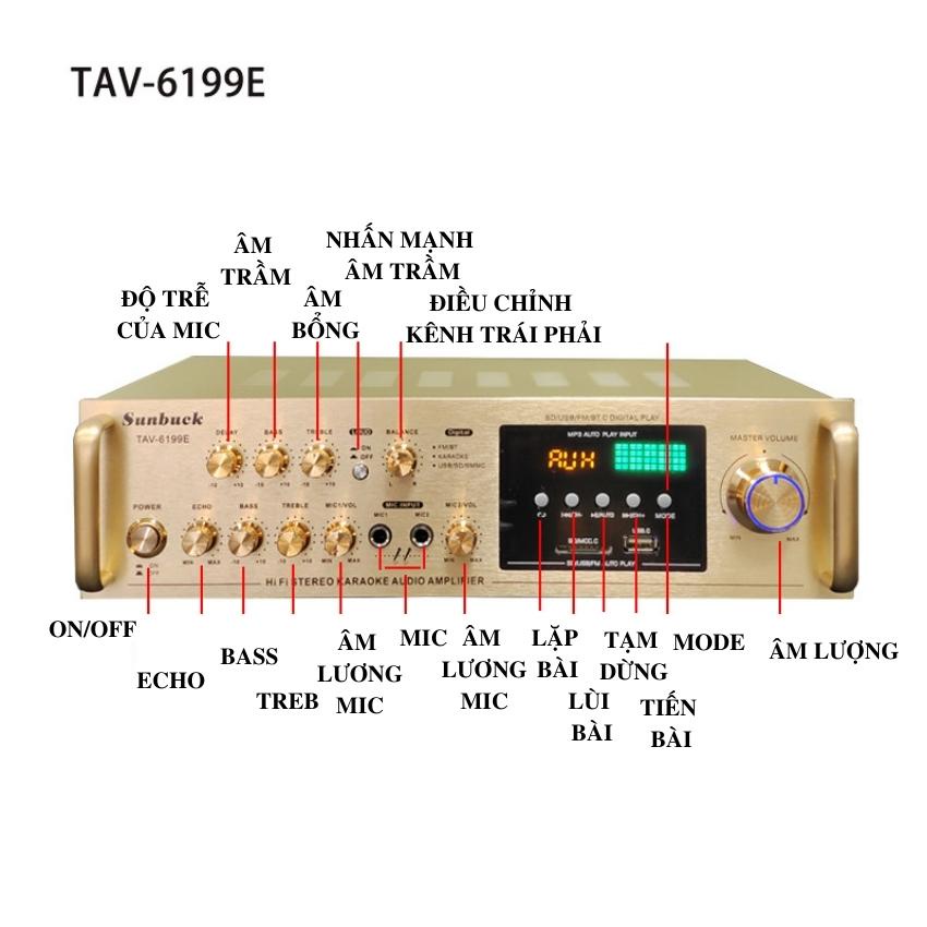 Amply karaoke bluetooth, Âm ly 220V, Amly bluetooth SUNBUCK TAV-6199E 5 kênh cắm loa sub đánh siêu đỉnh