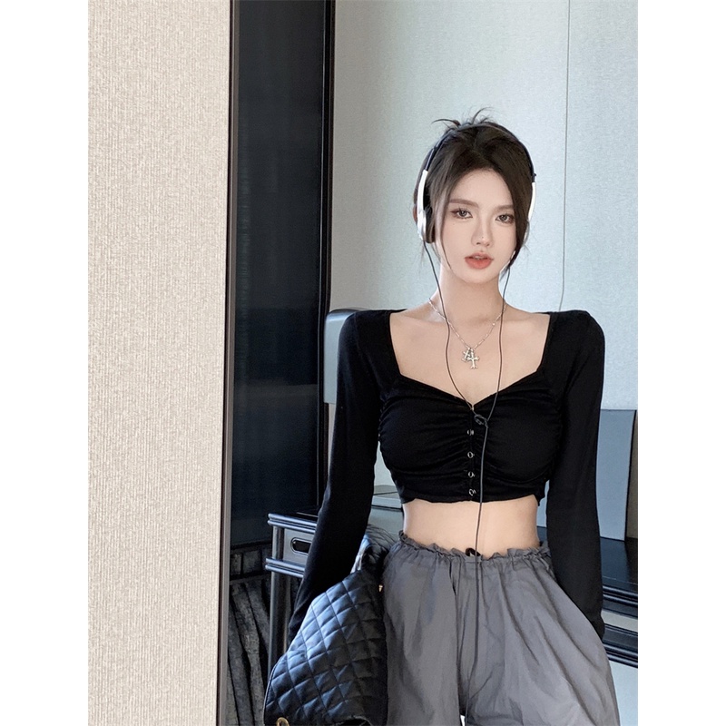 Áo Thun Tay Dài Xếp Ly Thời Trang Hàn Quốc