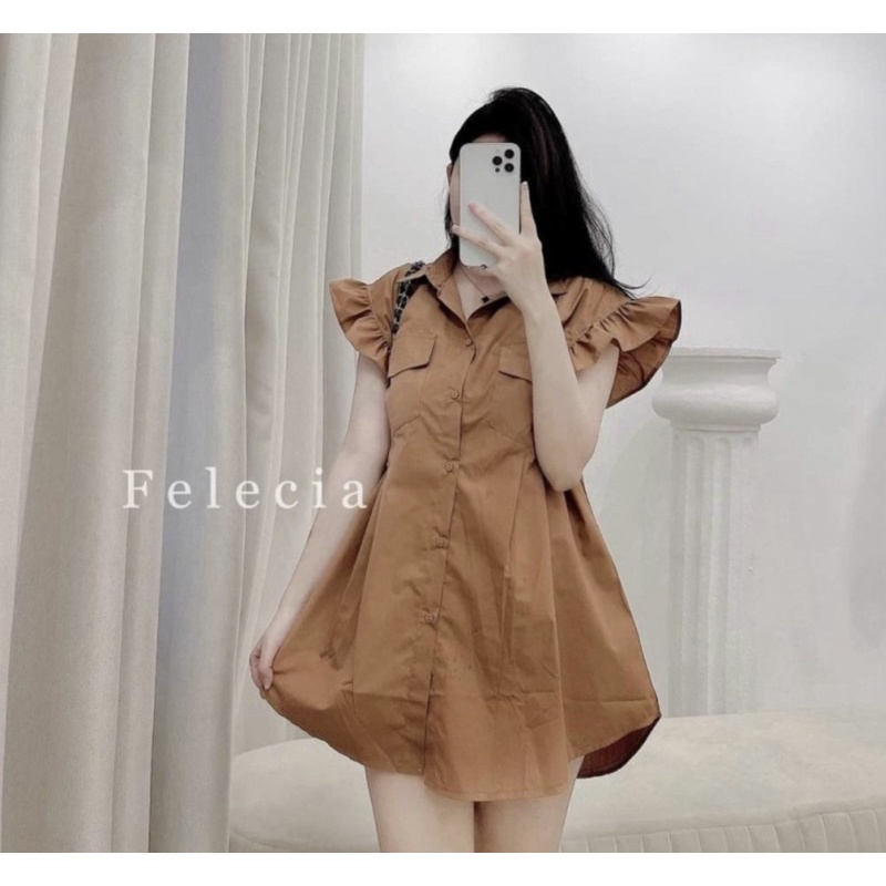 Áo sơ mi cách điệu cánh tiên xếp ly ngực / Áo babydoll cánh tiên 3 màu Cốm Nâu Trắng sz SM 38-54kg
