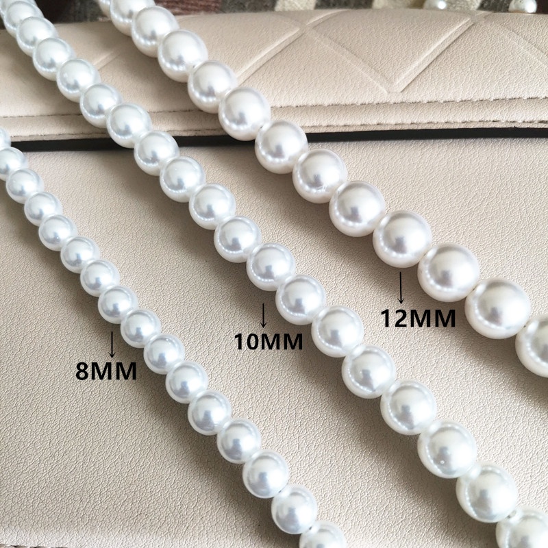 Dây Chuỗi Ngọc Trai 8MM 10MM Màu Trắng Trang Trí Túi Xách Thời Trang Cho Nữ