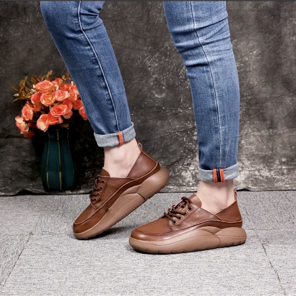Giày Da Đế Dày Buộc Dây Phong Cách Roman Thời Trang Cho Nữ
