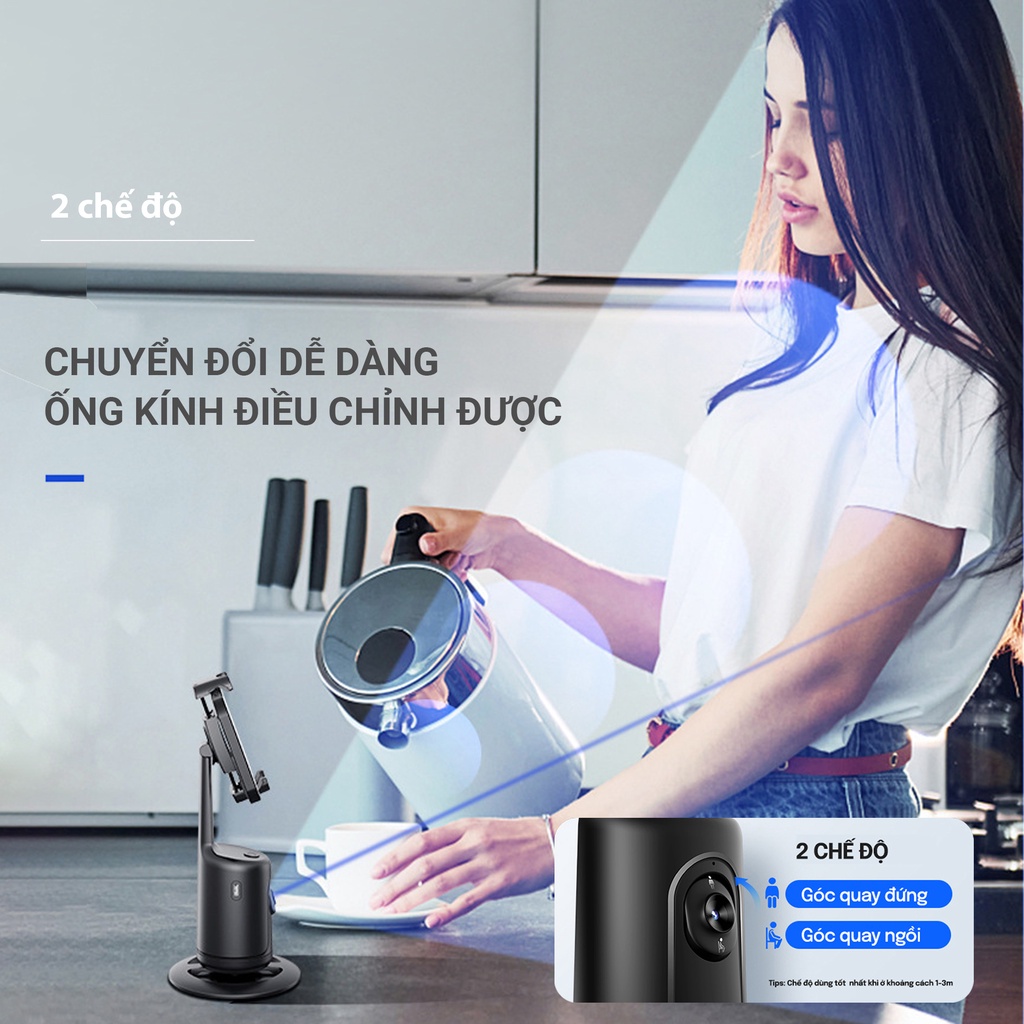 Gimbal theo dõi thông minh quay 360 độ, không cần liên kết app hay bluetooth - Gimbal AI TeTan P01