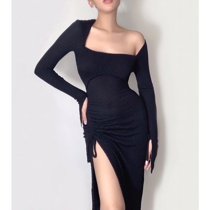 ĐẦM TRỄ VAI TAY DÀI CHẤT LIỆU CO GIÃN _NINISESI