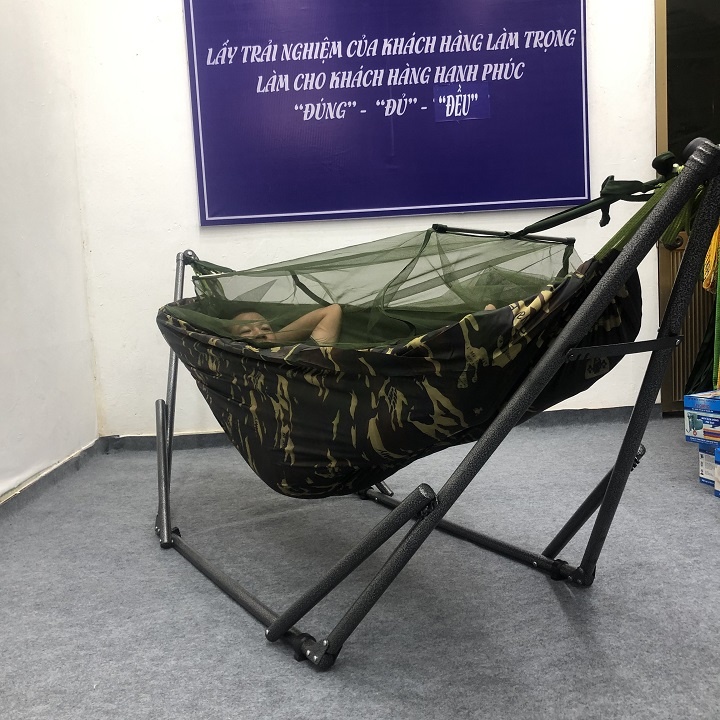 Võng dù rằn ri có màn chưa lót bông gòn+3m dây dù