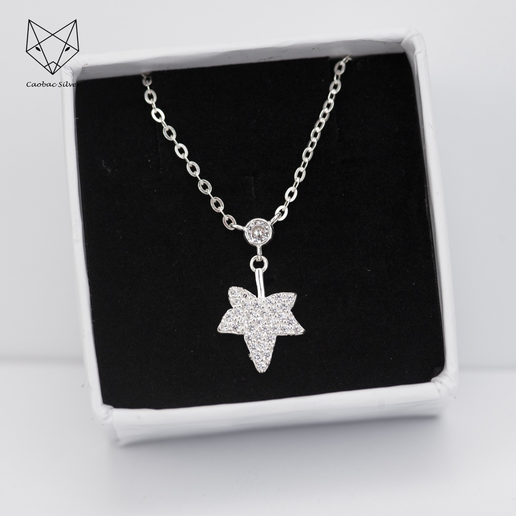 Dây Chuyền Bạc Ta Cao Cấp CaoBac Silver Lá Phong Đá Hoạ Tiết  Lấp Lánh Nhẹ Nhàng, Thanh Lịch Làm Quà Tặng Cho Bạn Gái