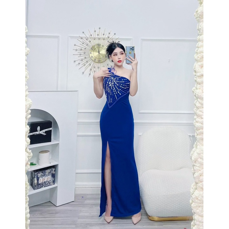 SIÊU PHẨM | ĐẦM THUN HÀ LAN ĐÍNH ĐÁ LÔNG VŨ (KHÂU TAY) NGỰC CHÉO XẺ ĐÙI SIÊU SANG CHẢNH UP