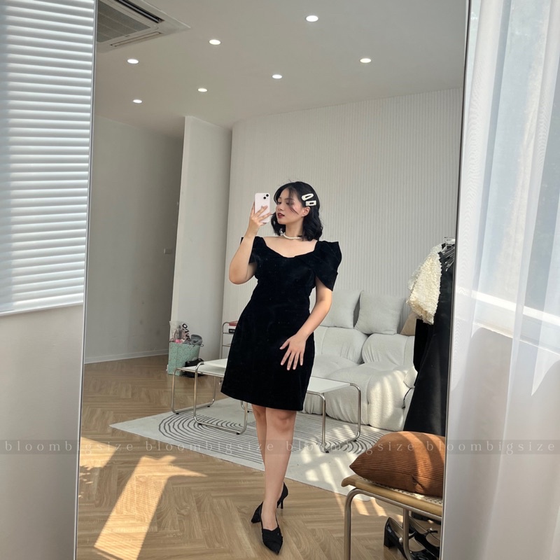 Váy Đầm BIGSIZE Chất Nhung Mềm Mịn Cao Cấp, Vai Xếp Cách Điệu Hack Dáng Sáng Da (60-85kg)