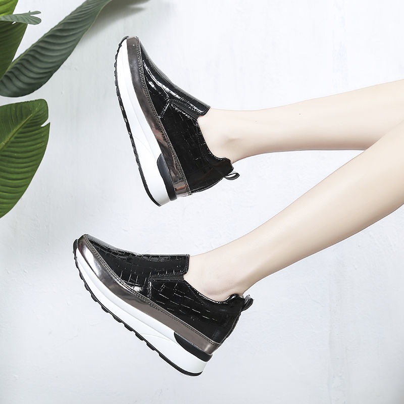 Foot width fat large size women shoes 35 - 43 platform shoes women 41 casual slip-on height-increasing small white shoes 42