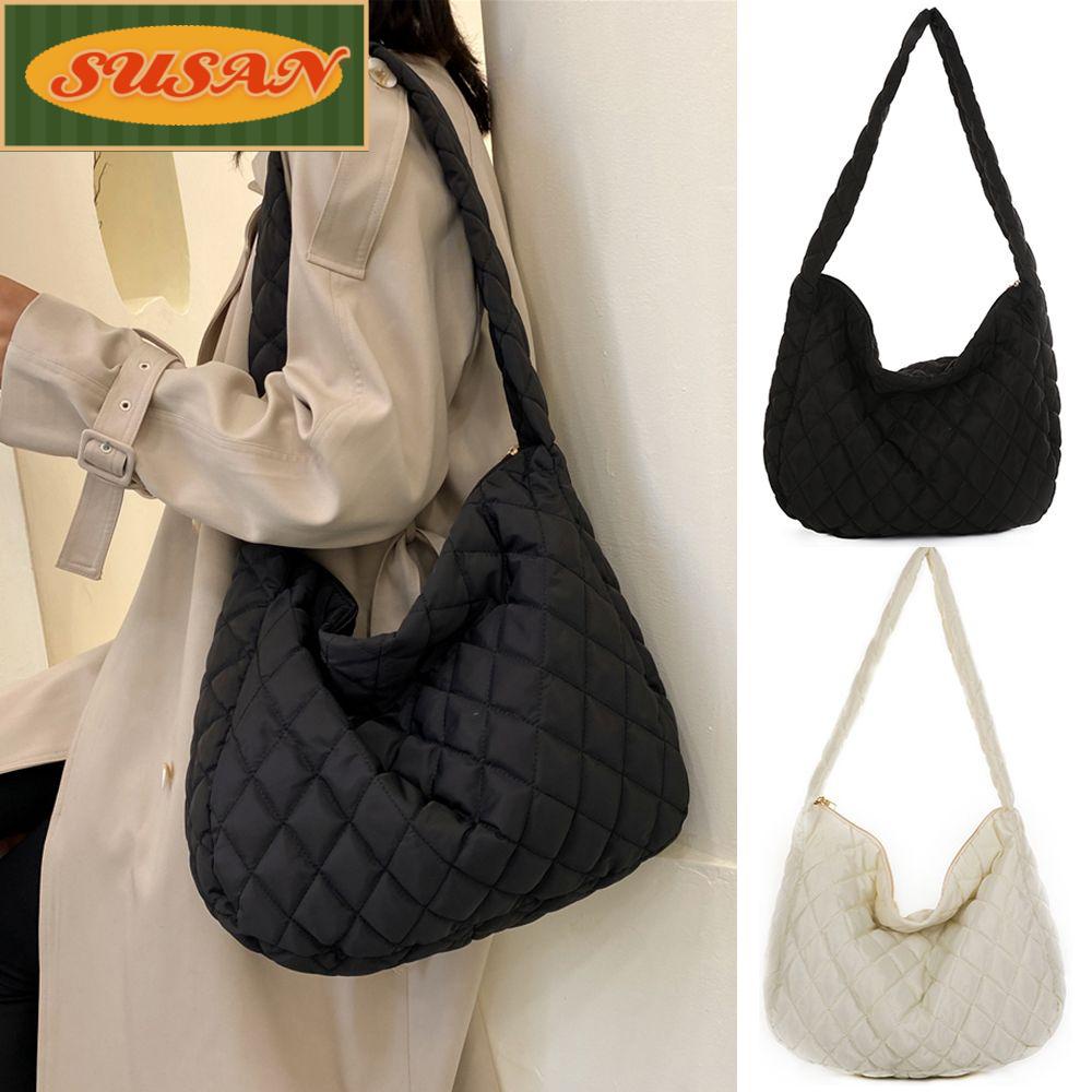 SUSANS Túi xách đeo vai cỡ lớn bằng cotton họa tiết kẻ sọc nhiều màu thời trang mùa đông cho nữ