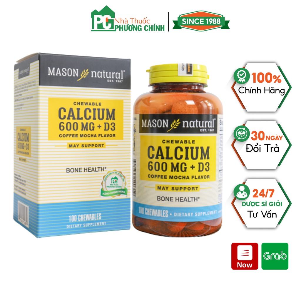 Canxi Mason Natural Calcium 600mg + D3 - Phòng Chống Loãng Xương, Giúp Xương Chắc Khỏe