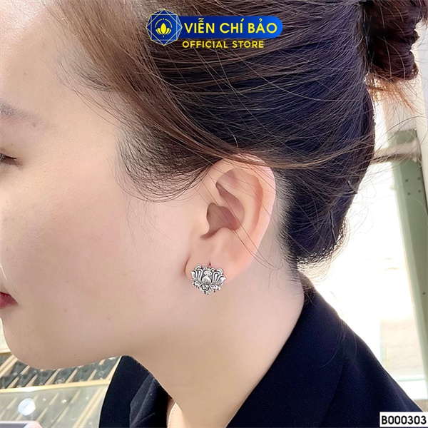 Bông tai bạc nữ hoa sen cổ điển chất liệu bạc Thái 925 thời trang phụ kiện trang sức Viễn Chí Bảo B000303