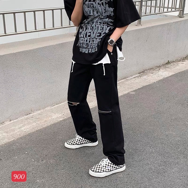 Quần jean nam baggy rách chất jean dày dặn co dãn PTZ, quần baggy ống suông trơn nhiều màu Baggy8022
