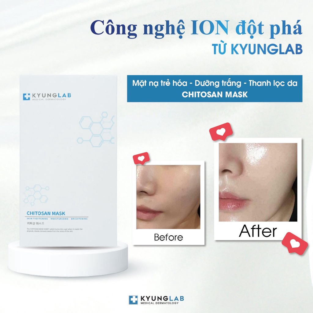 Mặt nạ Chitosan Mask KyungLab trẻ hoá - dưỡng trắng - thanh lọc thải độc da (hộp 3 miếng)