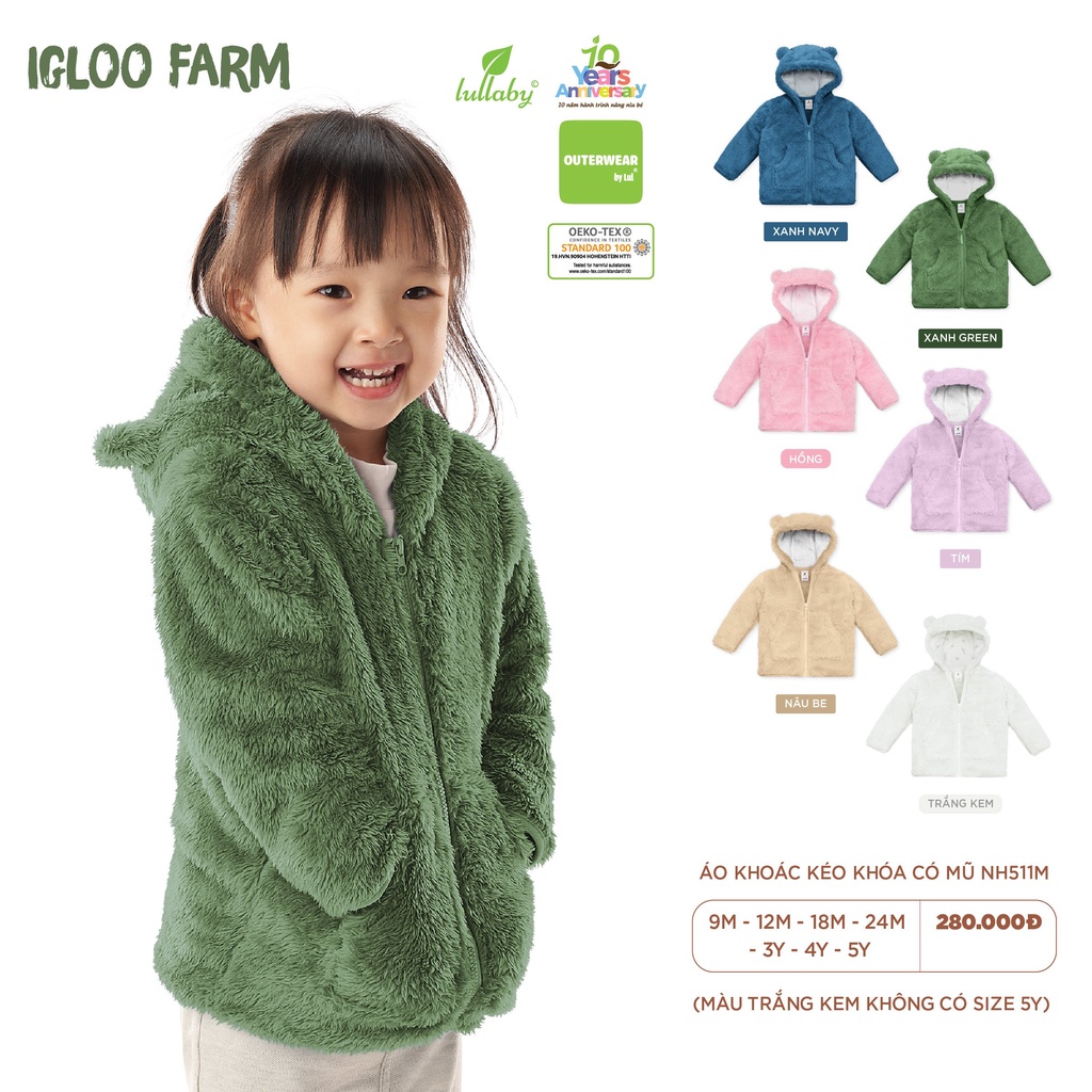 Áo khoác lông kéo khóa có mũ