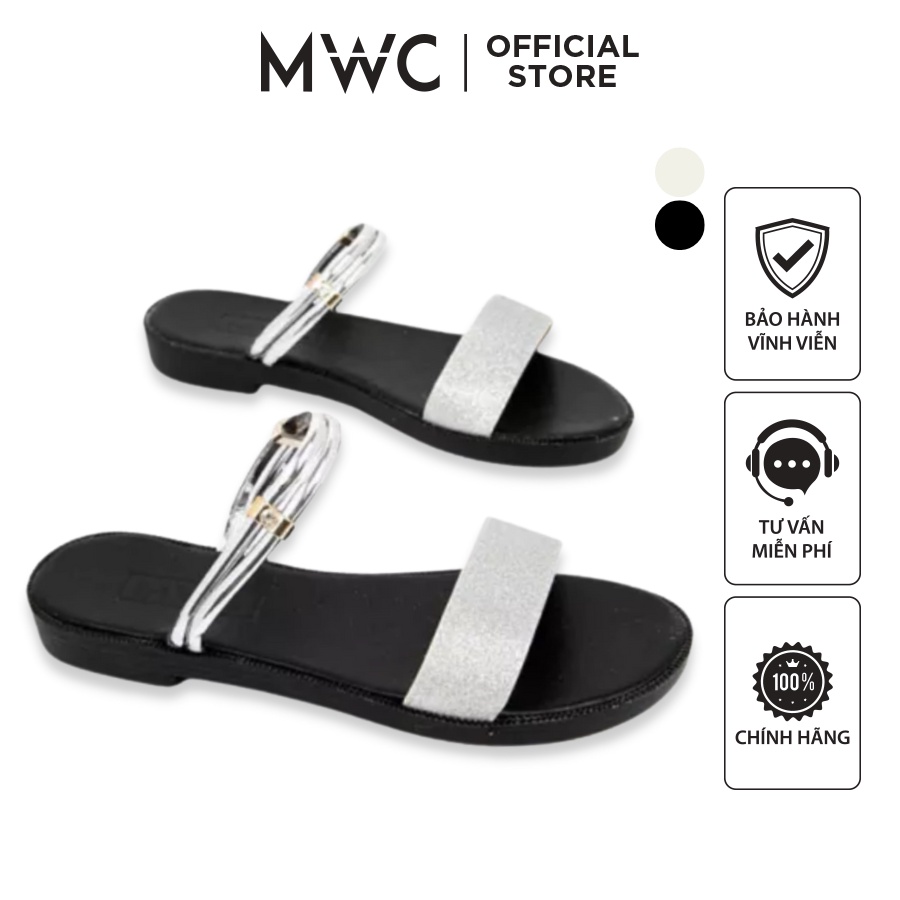 Giày MWC 2583 - Giày Sandal Quai Hậu Đế Bệt Quai Ngang Phối Kim Tuyến Lấp Lánh