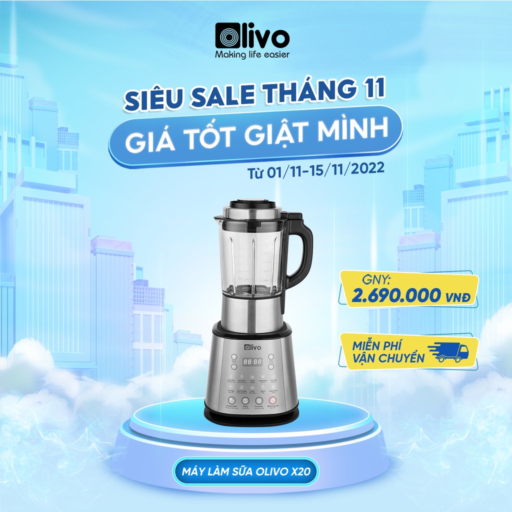 [Mã INCU300 giảm đến 300K đơn 499K] Máy Làm Sữa Hạt OLIVO X20 - 12 Chức Năng - Dung Tích 1.75L - Công Suất 1800W