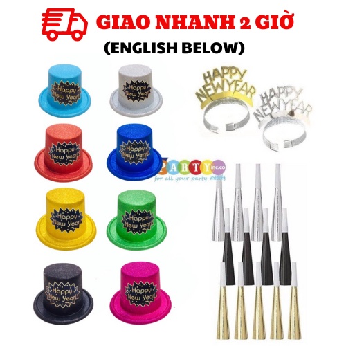 Phụ kiện nón, vương miện giấy Happy New Year nhiều mẫu ptk39