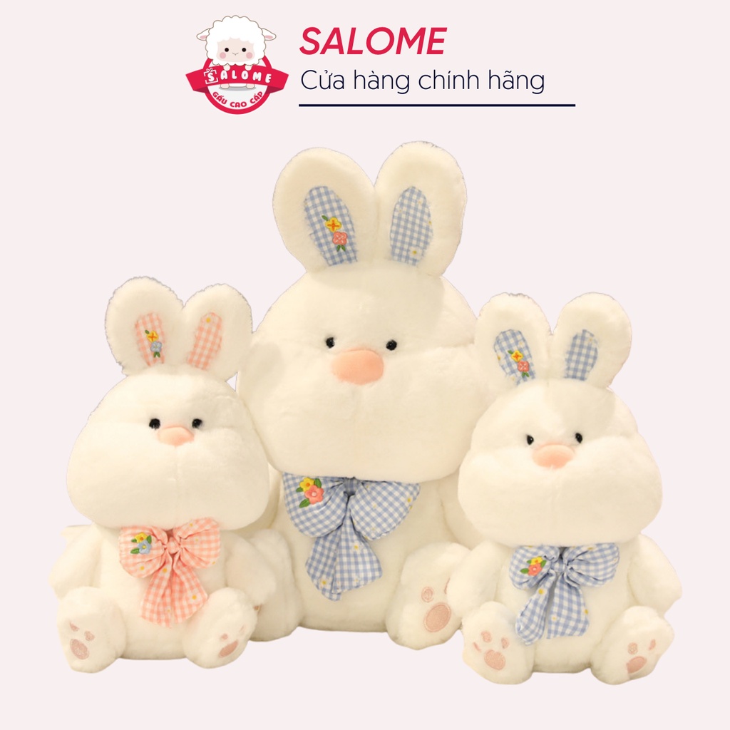 Gấu Bông Thỏ Trắng Ngồi Đeo Nơ SALOME HCM, Thú Ôm Qùa Tặng Cao Cấp