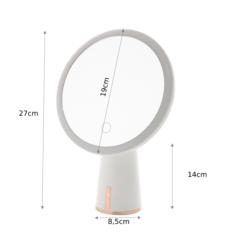 Gương mini gấp gọn, gương tròn để bàn màu trắng thiết kế kèm khay đựng mỹ phẩm, gương có thể xoay điều chỉnh tiện lợi