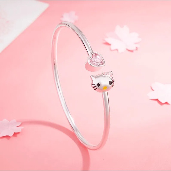 Qixi Vòng Tay Bạc Sterling 999 Hình Hello Kitty Cho Nam Và Nữ
