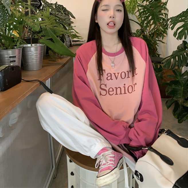 Áo SUXI tay dài dáng rộng phối màu tương phản trẻ trung hợp thời trang cho bạn gái