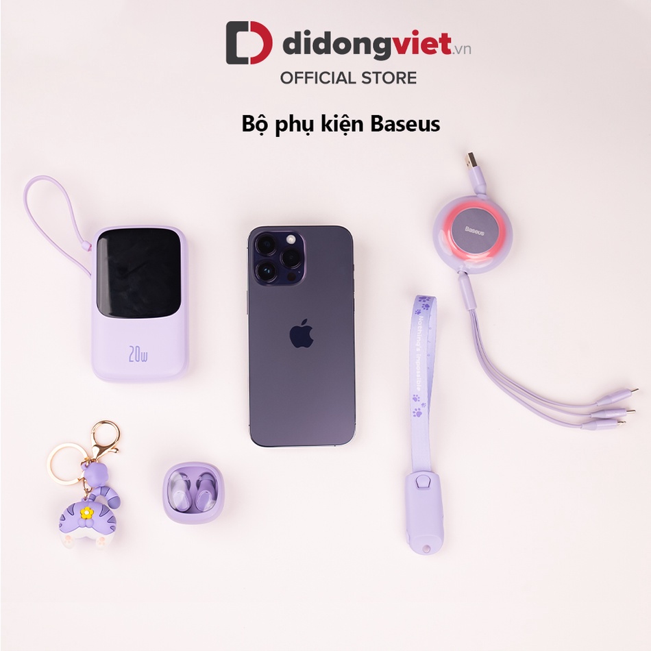 Bộ phụ kiện Baseus - Pin dự phòng 10.000mAh - Cáp sạc dây rút 3in1 - Tai Nghe WM02 - Cáp sạc 3 đầu móc khóa
