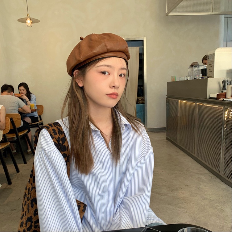 Mũ nồi đội đầu nữ bằng da cao cấp, nón họa sĩ thời trang thanh lịch đi chơi chụp ảnh xinh đẹp