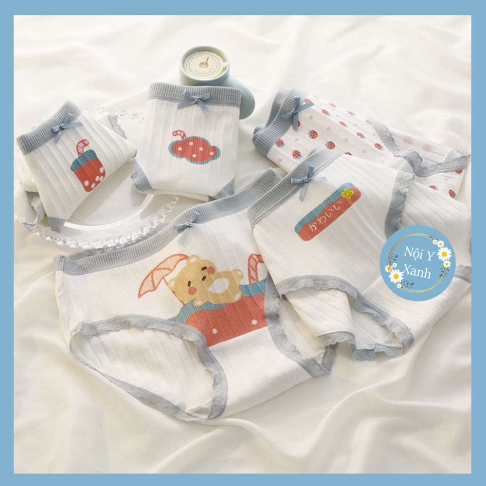 Quần Lót Nữ Cotton Viền Xám Họa Tiết Siêu Xinh 138 nội y xanh, chất đẹp, deal tốt