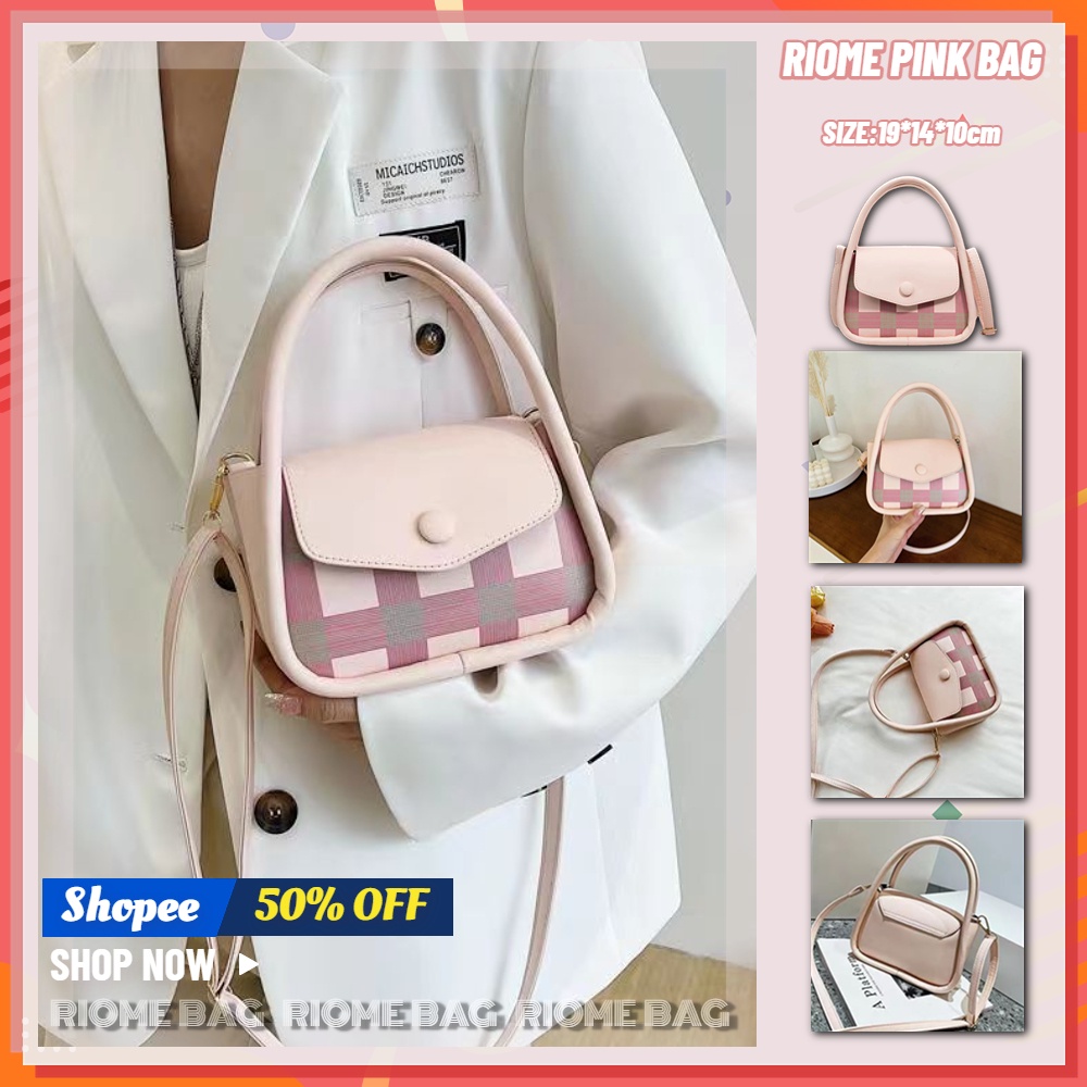 💗Túi Xách Da Pu Đeo Cánh Tay Họa Tiết Kẻ Sọc Màu Hồng Thời Trang Mùa Hè Dành Cho Nữ
