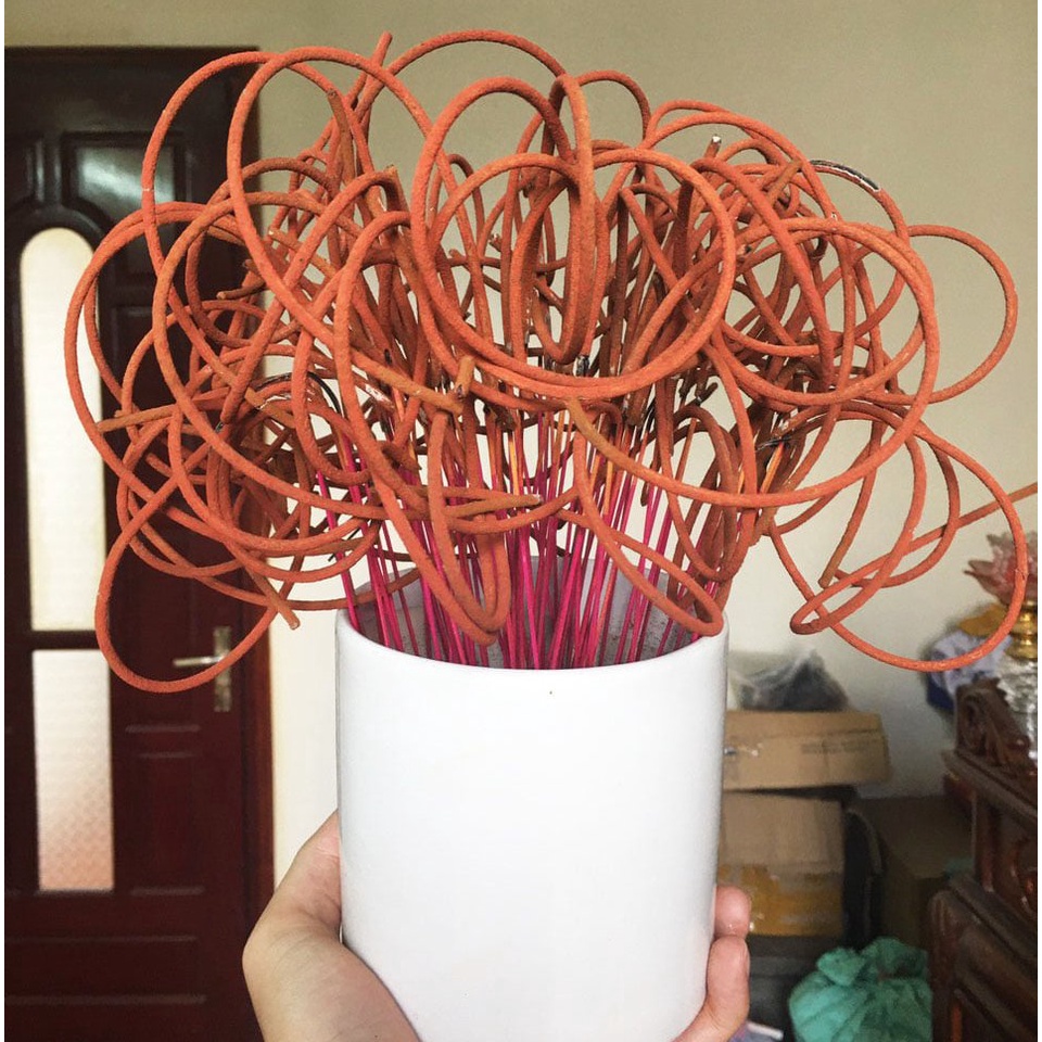 Nhang Trầm-Nhang Cuộn Bông Lúa  -Trầm hương Tàn Đỏ-  Nhang Ít Khói - nhang đậu tàn MÀU ĐỎ Cao Cấp - 