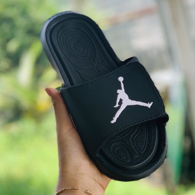 Dép jordan nam nữ  quai ngang, dép bóng rổ hydro jd6 đen logo trắng