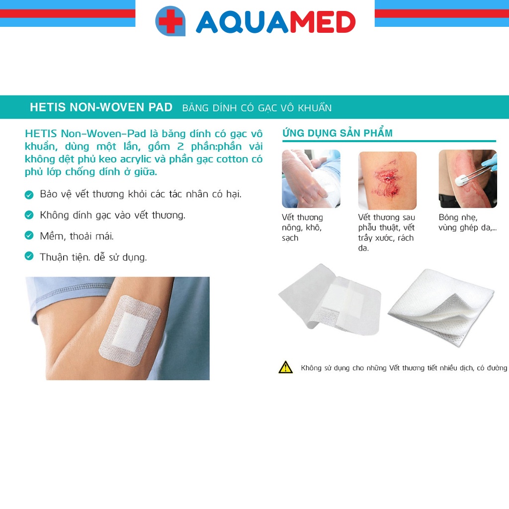 Băng dính có gạc vô khuẩn Ít bám dính vào vết thương giảm đau HETIS Non-Woven Pad size 9x25cm HNP-090250-R