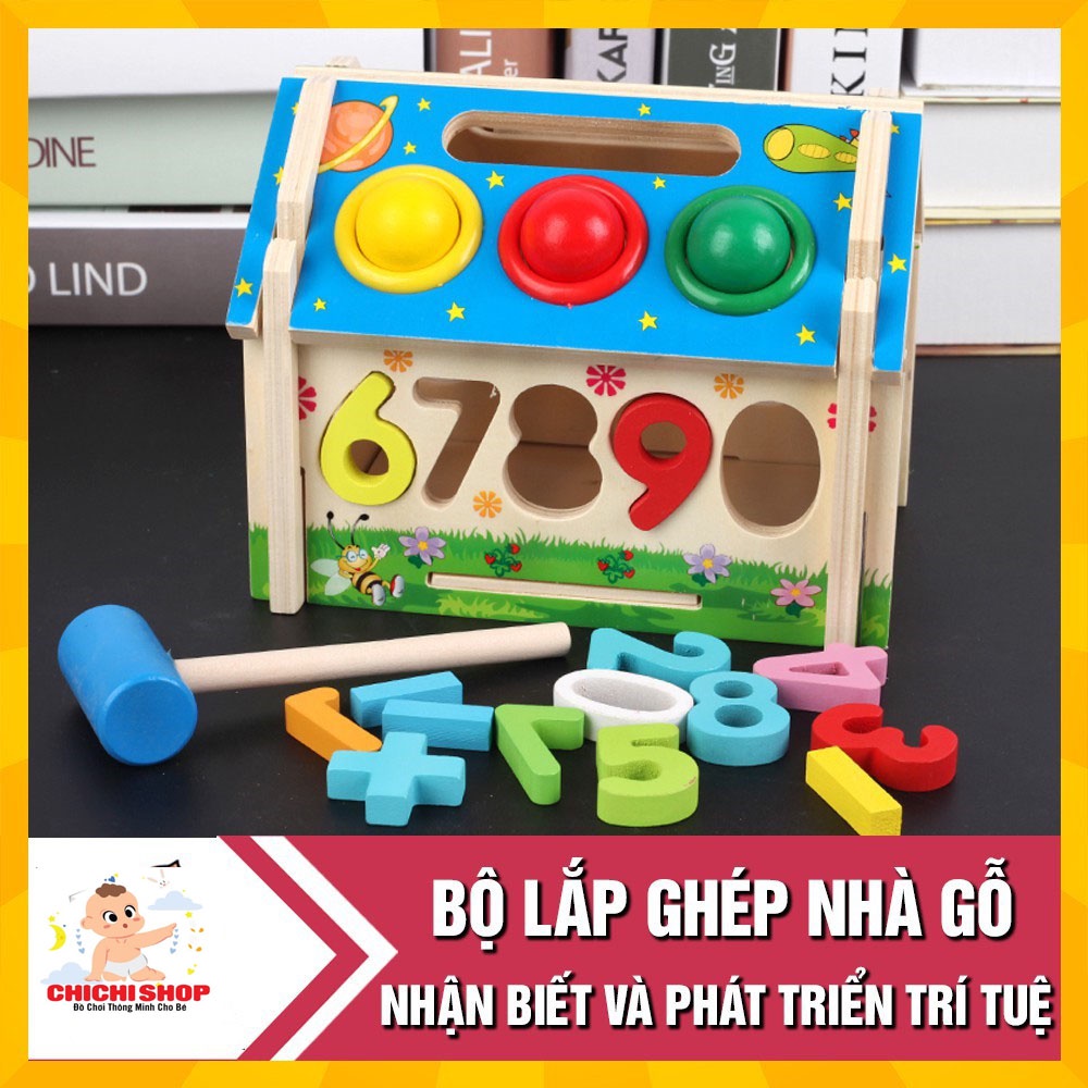 Bộ Lắp Ghép Ngôi Nhà Thả Số Đập Bóng Kèm Bánh Răng và Đồng Hồ, Đồ Chơi Gỗ Thông Minh Cho Bé Rèn Luyện Các Kỹ Năng