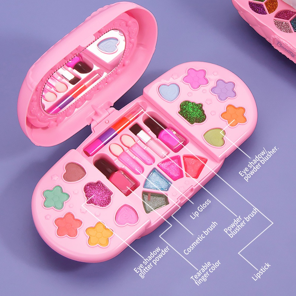 Cá Tuyết Trẻ Em Mỹ Phẩm Trang Điểm Chơi Hộp Công Chúa Trang Điểm Cô Gái Đồ Chơi Chơi Bộ Son Môi Màu Mắt An Toàn Nontoxic Đồ Chơi Bộ dành Cho Trẻ Em