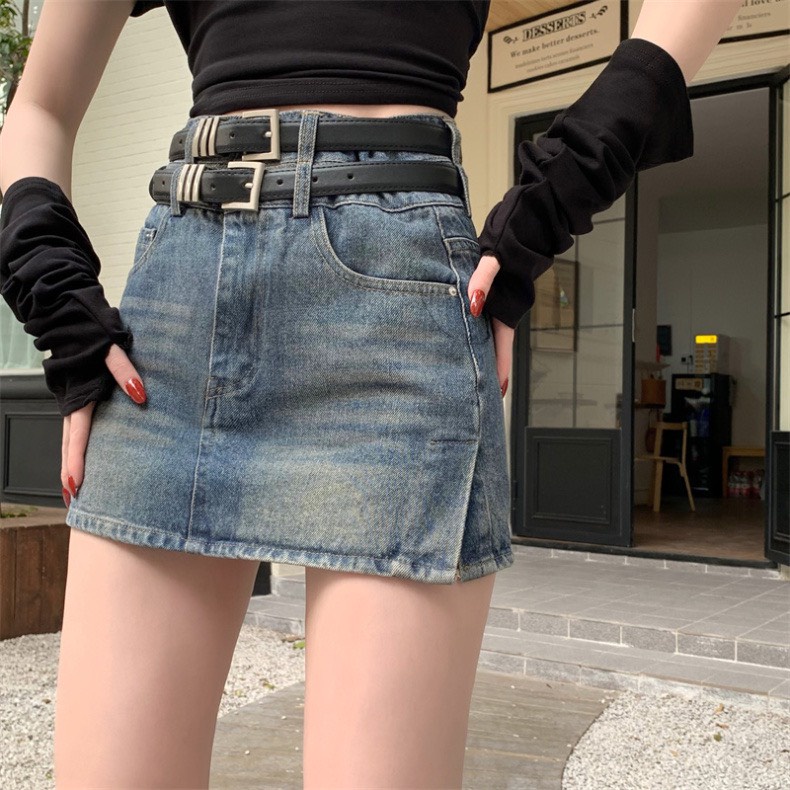 Chân Váy Jean Phối 2 Thắt Lưng LSEOUL CV0601 Sang Trọng Nữ Tính