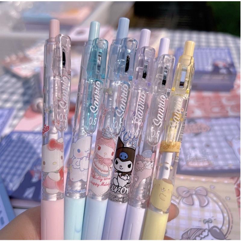 set 6 bút gel mực đen sanrio, kuromi, cinamoroll, bút mực, bút viết dễ thương