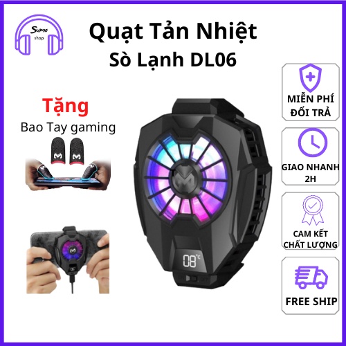 Quạt tản nhiệt điện thoại gaming sò lạnh DL06 chơi PUBG FF ROS Siêu lạnh, hiển thị nhiệt độ, LED RGB, Kẹp 2 chiều