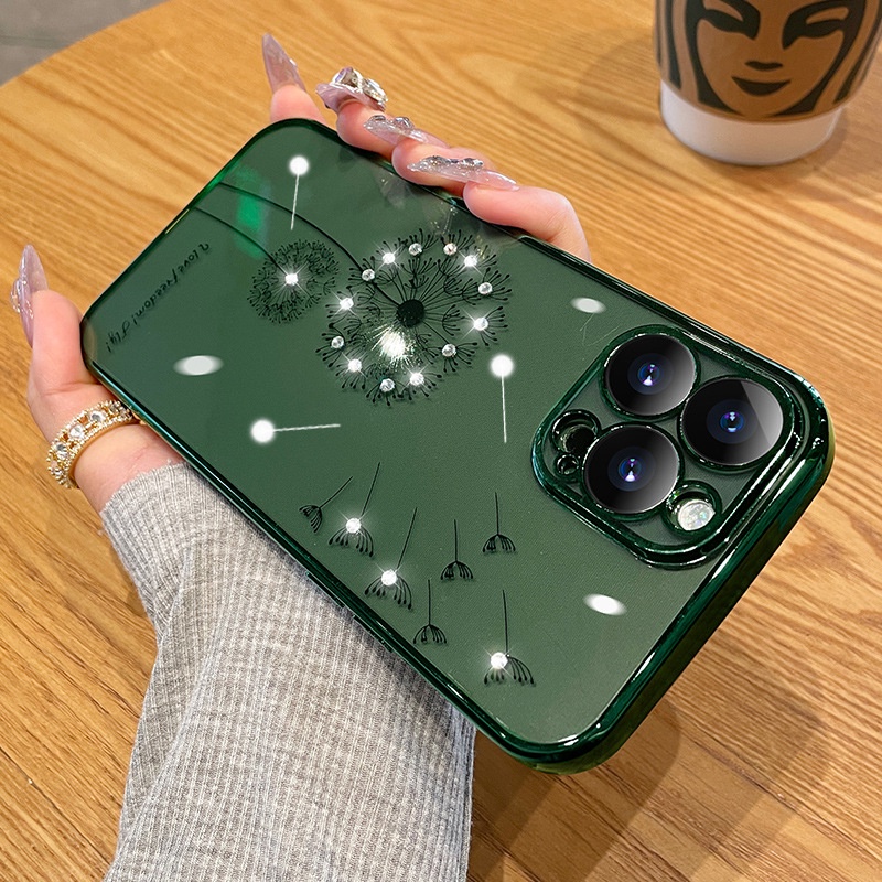 Ốp Hoa Đá Bồ Công Anh Mạ Viền Màu cho Iphone 7 8 plus 11 12 13 pro max 14 14 pro max phukienbaohan