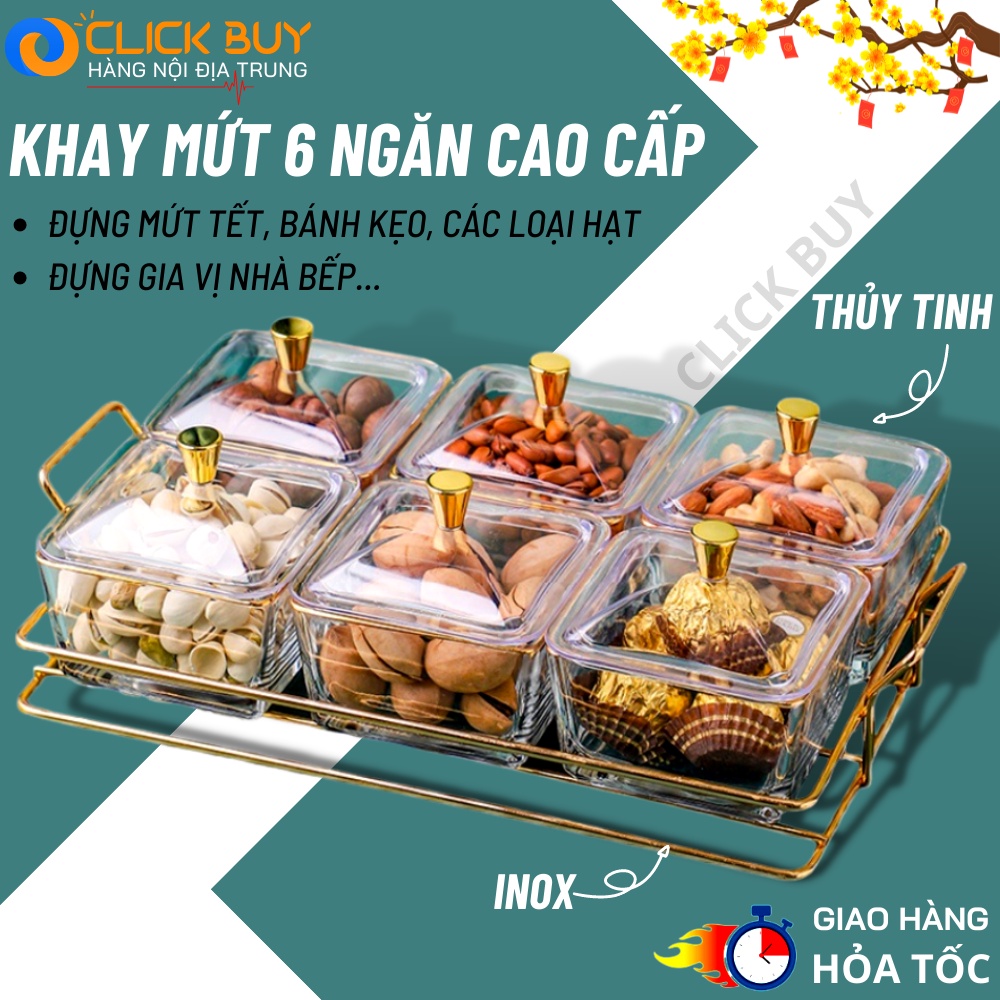 Hũ Đựng Mứt Tết 6 Ngăn Đựng Bánh Kẹo, Mứt Tết, Hạt Dưa Sang Trọng, Khay Đựng Kẹo Ngày Tết Cổ Truyền 2023