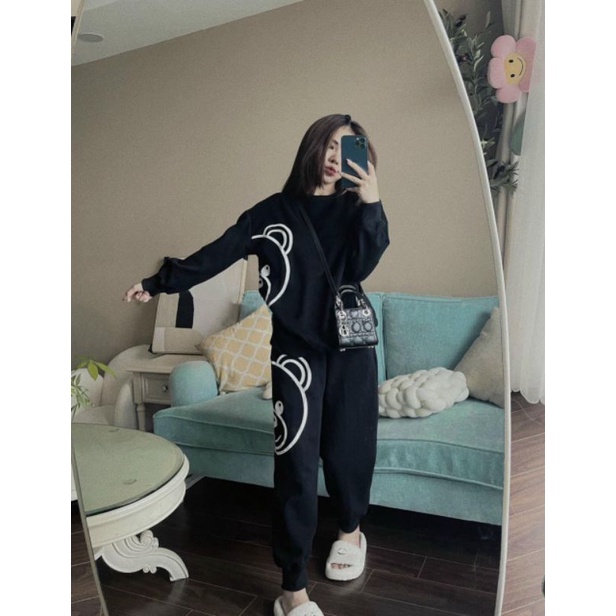 SET THU ĐÔNG NỈ BÔNG IN GẤU, BỘ NỈ TAY DÀI QUẦN DÀI BIGSIZE 60-95KG