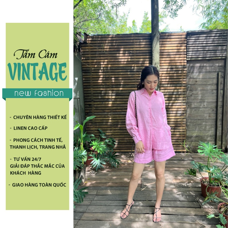 Set Bộ Sơ Mi - Set Linen Sơ Mi Nơ Sau Kiểu Dáng Thanh Lịch, Cá Tính -Tấm Cám Vintage