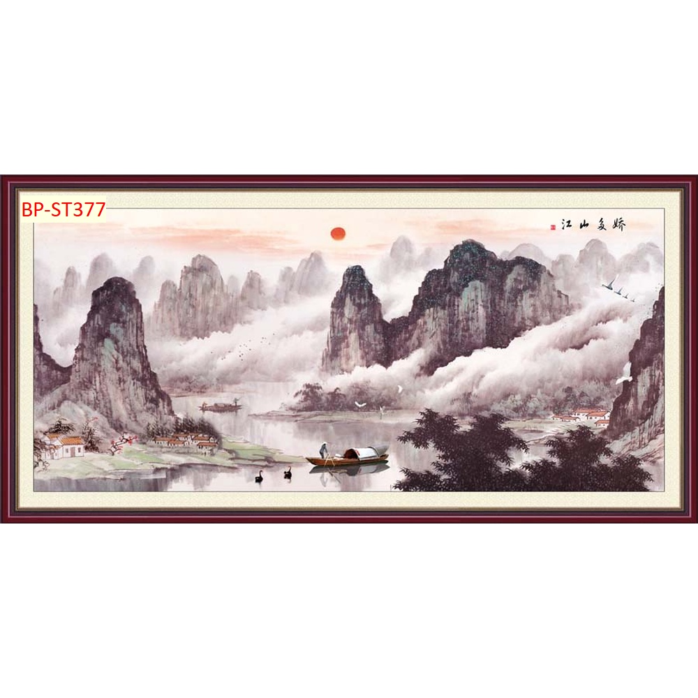 Tranh dán tường 3D Sơn Thủy, Hữu Tình, Núi Non Hùng Vĩ